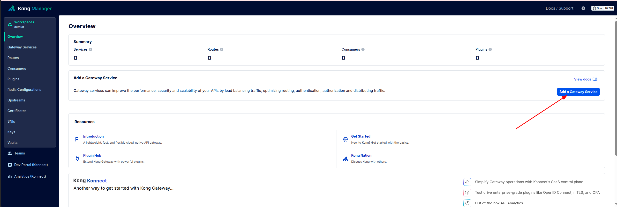Tela de Gateway Services