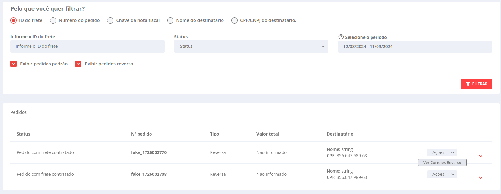 listagem de pedidos do carrefour